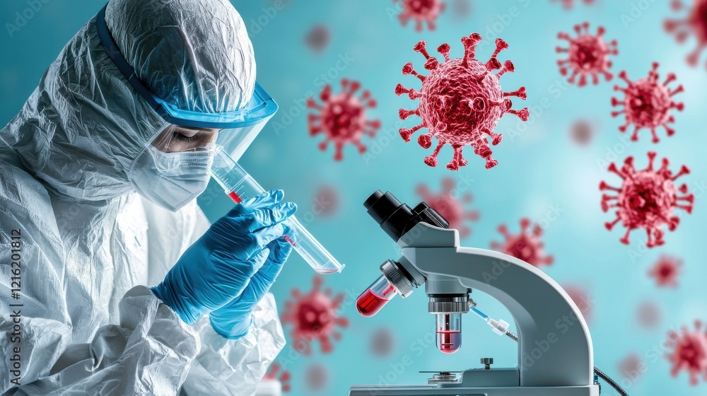 Poster observing hmpv virus samples in laboratory setup research facility scientific experiment controlled 