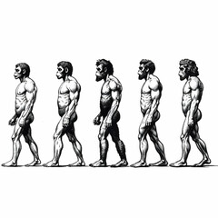 Fototapeta premium Evolutionary Progression Illustration Shows Hominid Development from Ape-like to Modern Human Ancestor Stages