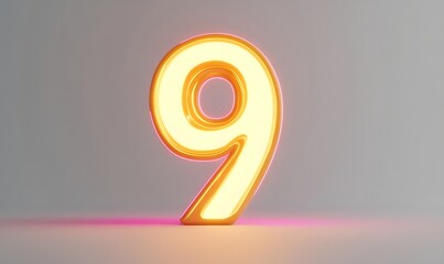Glowing gold number nine, studio backdrop, digital art, website design