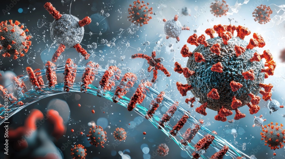 Aufkleber Visualizing hmpv virus replication mechanisms in cellular environments a scientific illustration for enhanced understanding