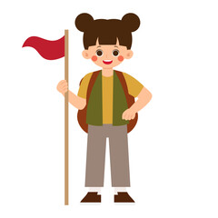 Exploration Children Character Girl Holding Flag