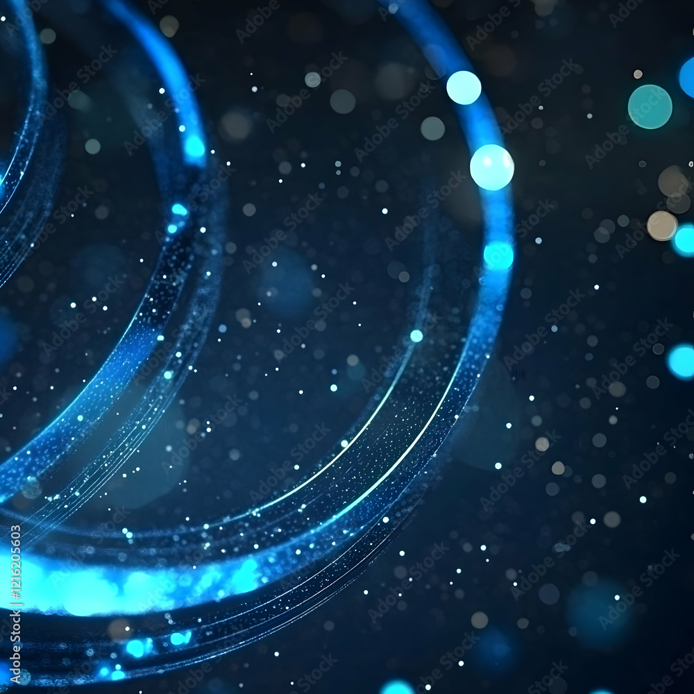 Poster abstract background with glowing blue circular shapes and bokeh effect