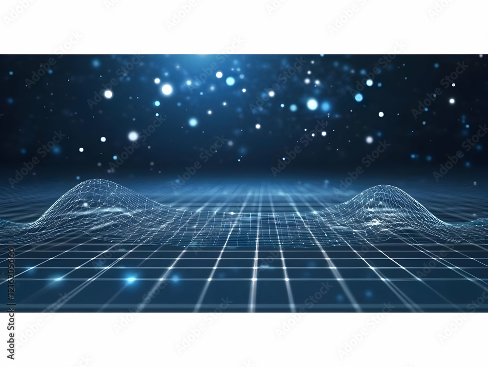 Poster Abstract 3D Grid Landscape Creates Futuristic Visualization of Data Flow and Network Connectivity.