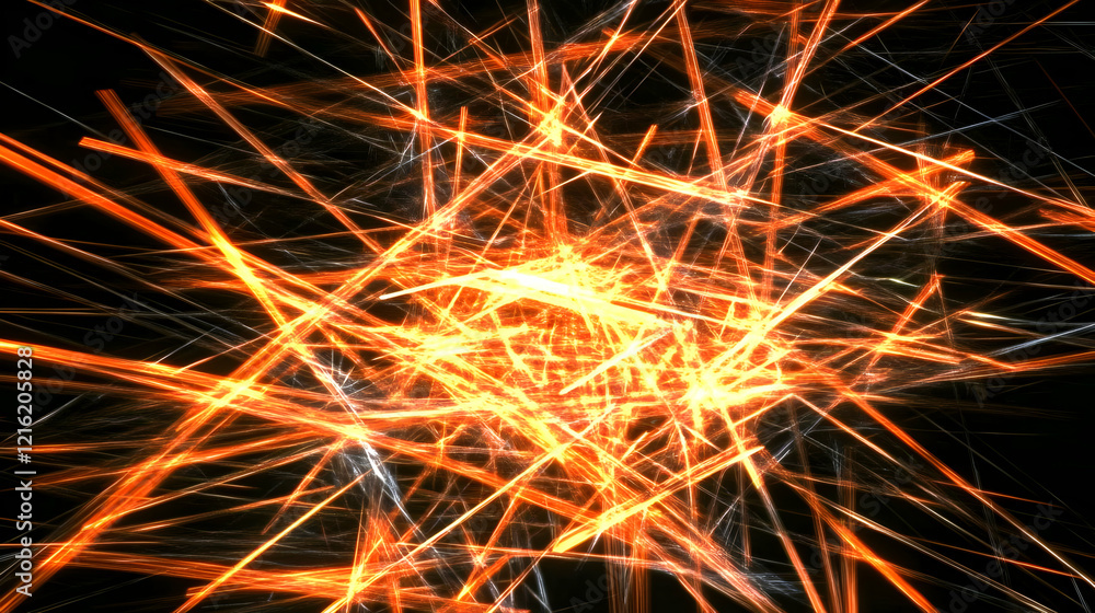 Poster abstract orange and white lines intersect dynamically on a black background