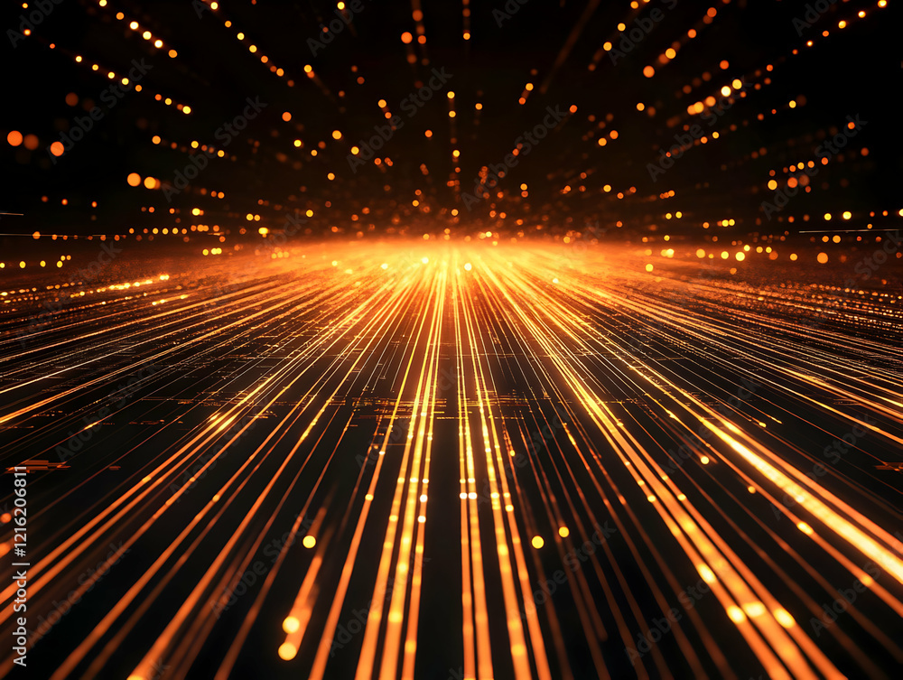 Aufkleber abstract golden light streaks converge dynamically on a dark background with bokeh effect