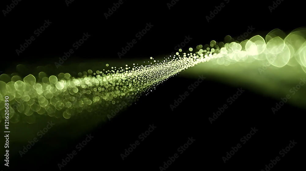Poster abstract green bokeh lights background with soft focus and glowing effect for festive designs.