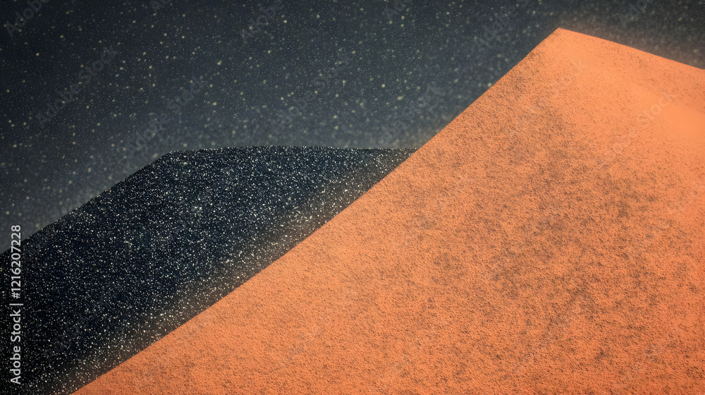 Poster abstract background shows a split screen with orange and black textures with glittering particles