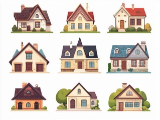 Set house vector icons representing different styles