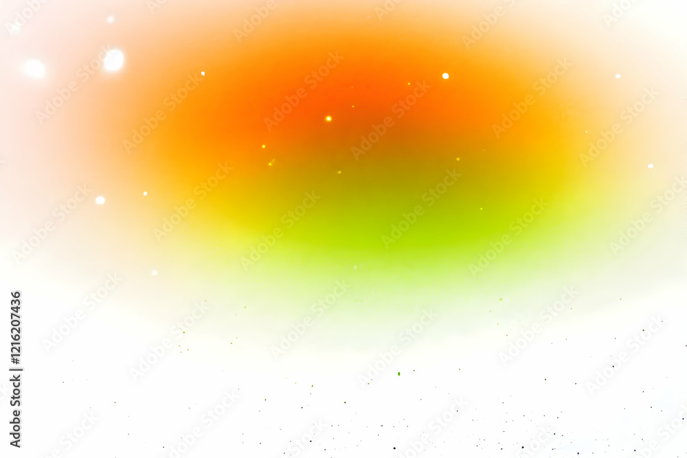 Poster abstract background blends orange and green with soft white accents and subtle sparkle effect.