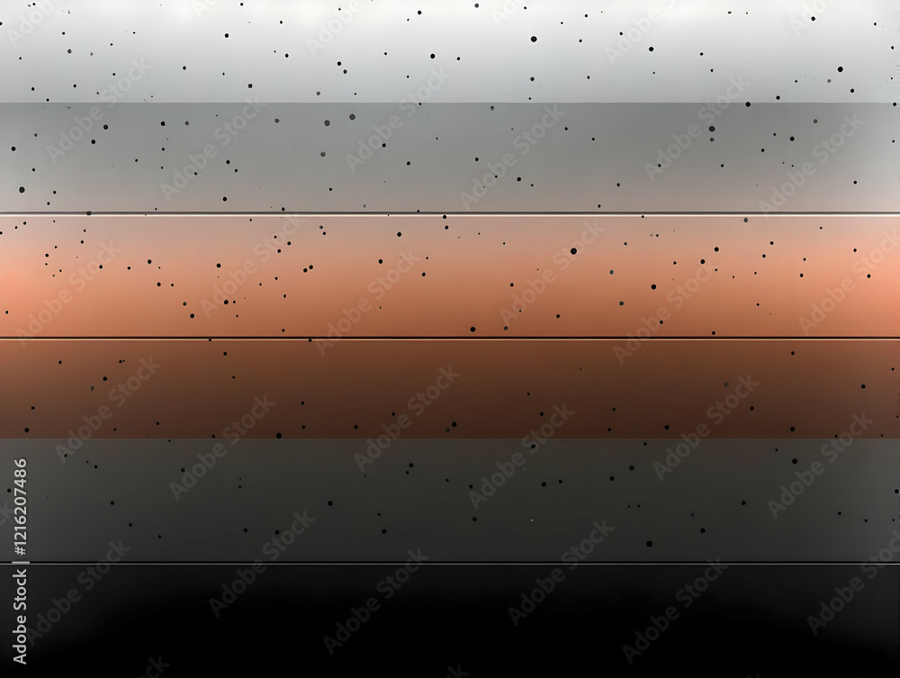 Poster abstract background displays horizontal stripes with scattered dots in muted colors.