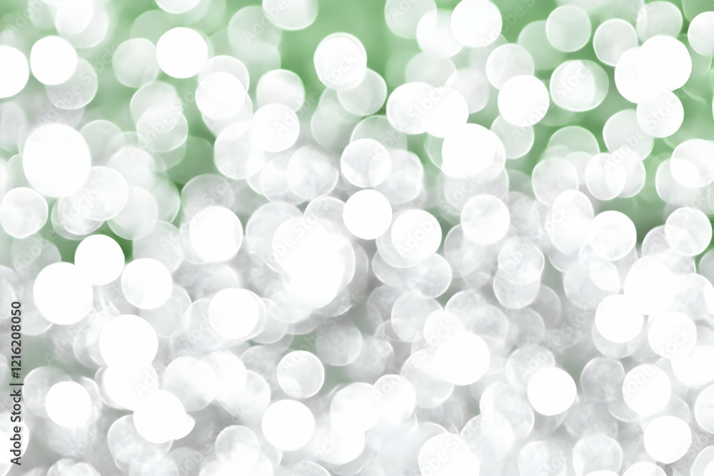 Poster abstract background with white bokeh circles creates soft, dreamy effect with elegant green backdrop
