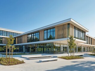 Architectural school building featuring modern sustainable facilities