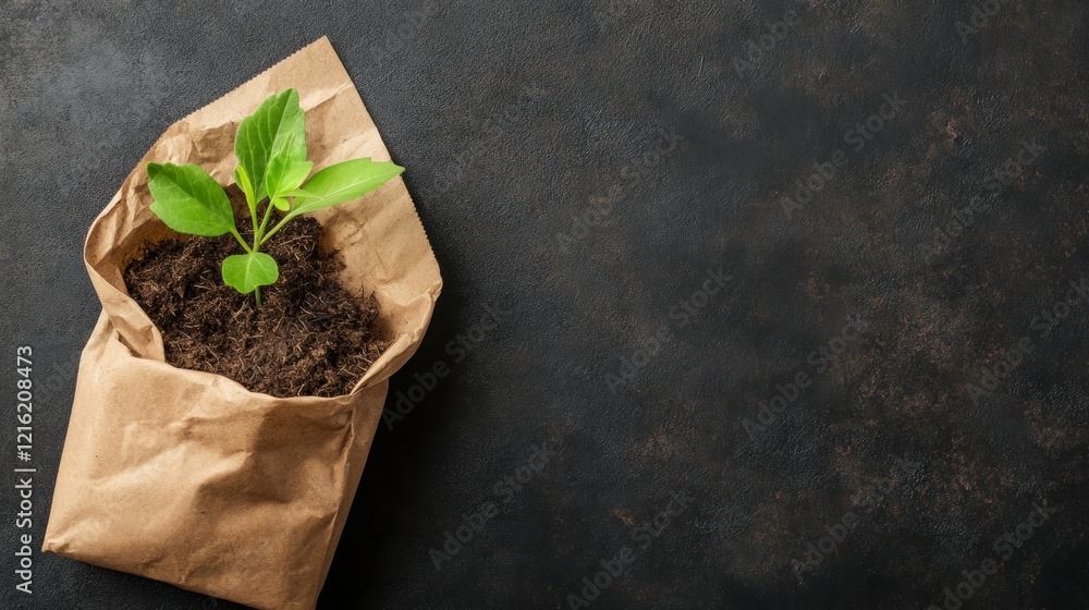 Poster the usage of mitigation strategies and the recycling concept. green plant emerging from soil in a pa