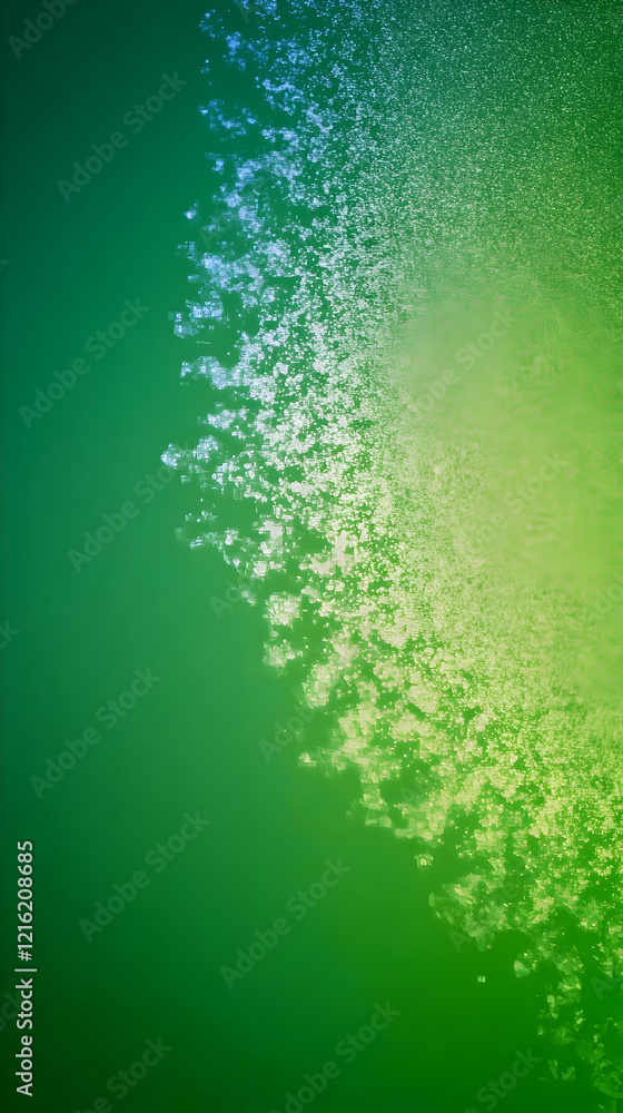 Poster abstract green background with glowing particles creates dynamic visual with light effects