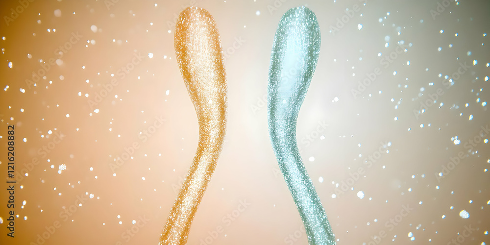 Aufkleber Two Glowing Abstract Shapes Curve and Converge Gracefully Against a Sparkling Background