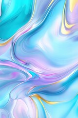 Abstract Fluid Acrylic Painting: Swirls of Pastel Hues and Gold Accents