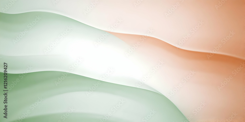 Poster abstract background flows with smooth green and peach tones elegantly across canvas, creating a soft