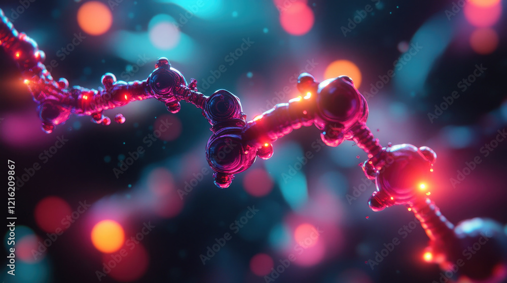 Poster exploring molecular structures digital realm visualization vibrant environment close-up view scienti