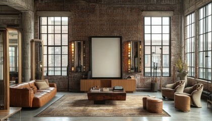 Luxury Loft Apartment Interior Design: Exposed Brick Walls, Large Windows, and Leather Furniture