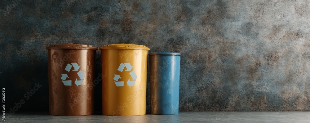 Poster the usage of mitigation strategies and the recycling concept. recycling bins in various colors again