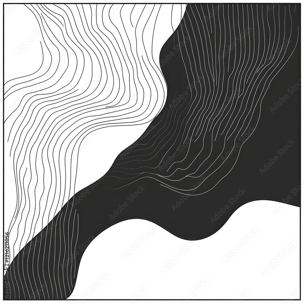 Poster abstract monochrome waves: a visually striking abstract art piece featuring contrasting black and wh