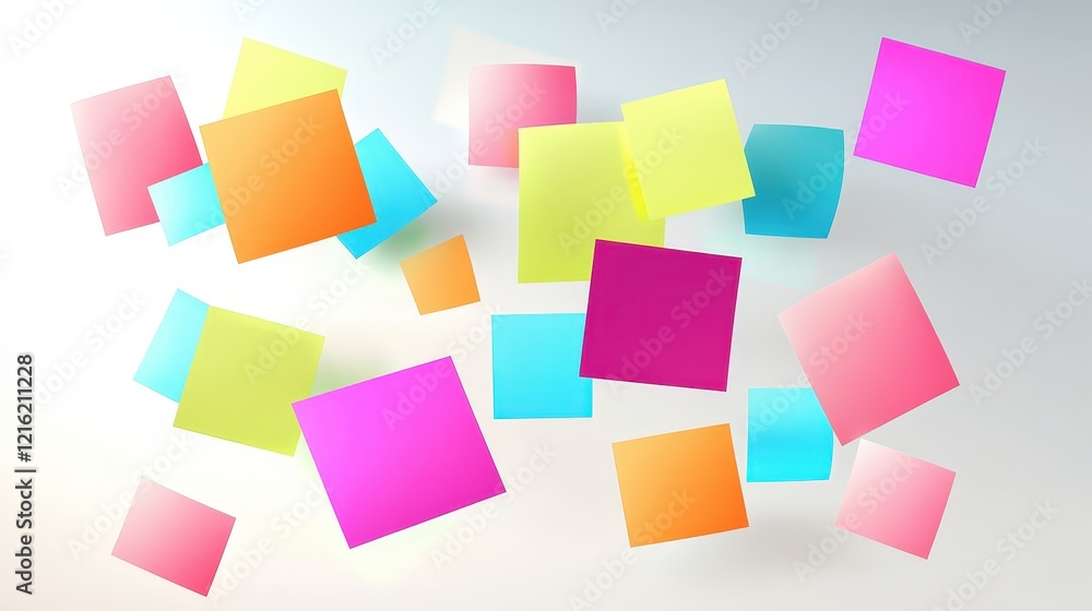 Poster dynamic colorful squares in vibrant hues floating on a light background