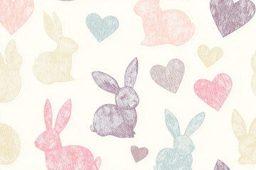 ウサちゃん, ウサちゃん, manga, イースター, イラスト, 動物, ベクター, 赤ちゃん, 愛, ピンク, 野ウサギ, ハート, かわいい, 文科系, 休日, お気に入りの, カード, 楽しい, くじ引き, デザイン, 模様, ひとそろい, バレンタイン, とぶ, シームレス