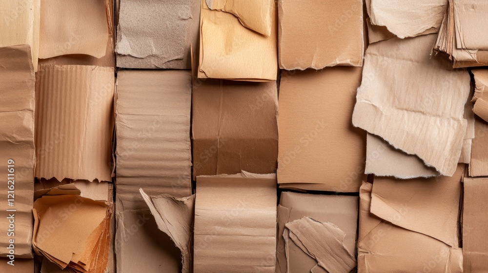 Aufkleber the usage of mitigation strategies and the recycling concept. textured arrangement of various cardbo