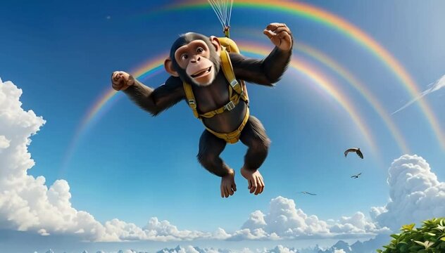 chimpanzee jumping on the sky