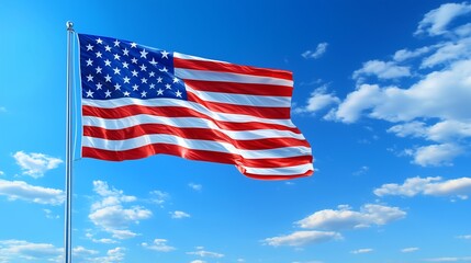 Obraz premium American flag waving in the air with a blue sky 