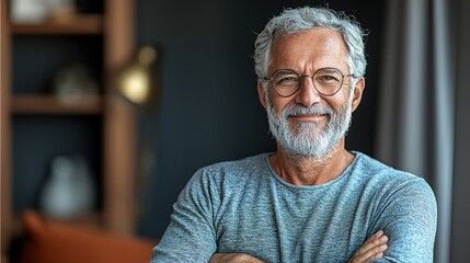 Confident senior man smiling in a modern living space