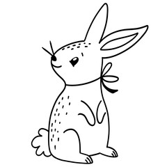 Cute baby rabbit bunny wearing bow doodle easter spring season jungle forest animals illustration svg icon transparent nursery clipart