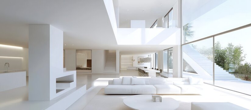 Contemporary minimalist architecture featuring clean lines and bright white surfaces