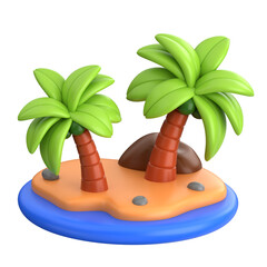 Obraz premium Tropical Island with palm trees 3D Render, symbolizing beach vacations, relaxation, and tropical getaways