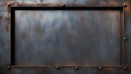 Rustic metal background with a rectangular inset panel, perfect for industrial designs.