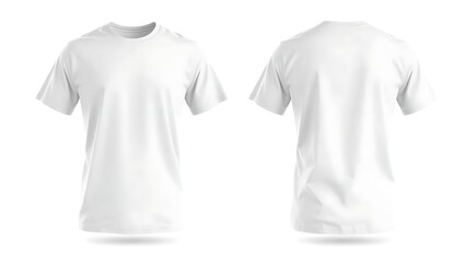 Front and Back View of Classic White T-Shirt on White Background