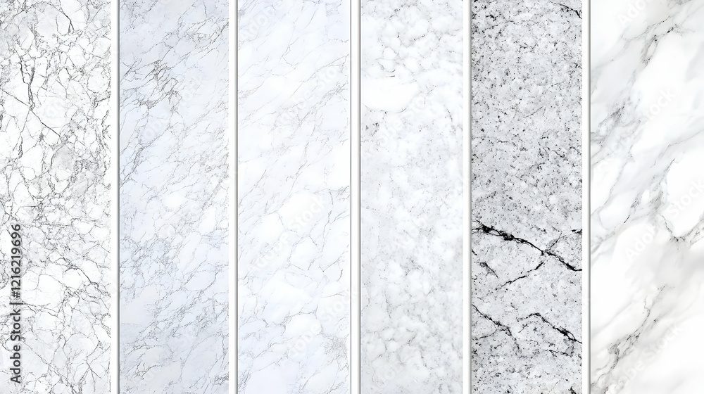 Poster six vertical marble textures showcase diverse vein patterns and gray scale variations for design pro