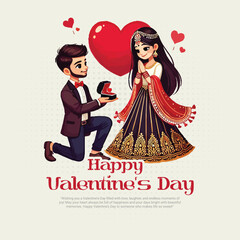 Happy Valentines Day with a romantic love social media post template banner