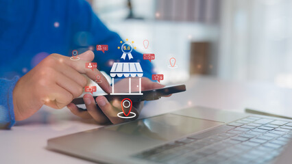 Local SEO, and consumer experience in online business reviews. local business reviews and customer feedback system on mobile devices, showcasing star ratings for small businesses. Digital marketing.