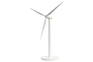 White wind turbine for renewable energy generation isolated on white or transparent, PNG