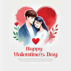 Happy Valentines Day with a romantic love social media post template banner