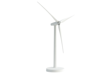 White wind turbine for renewable energy generation isolated on white or transparent, PNG