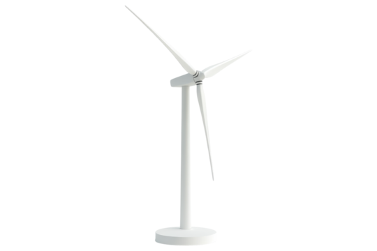 White wind turbine for renewable energy generation isolated on white or transparent, PNG