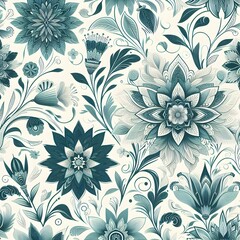 Elegant Floral Pattern Illustration with Seamless Botanical Design
