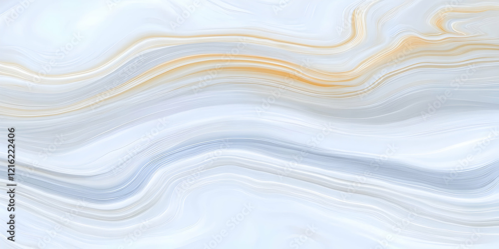 Poster abstract background with smooth wavy lines in white and gold colors creates a marble effect