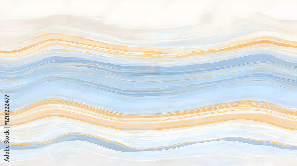 Poster abstract blue and gold wavy lines background design with soft and flowing marble effect