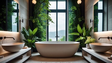 Sleek Modern Bathroom with Scenic View