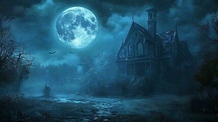 A Mysterious Victorian House Under a Full Moon