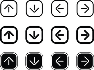 Swipe up, down, left and right vector icon set. Flat outline and silhouette illustration.