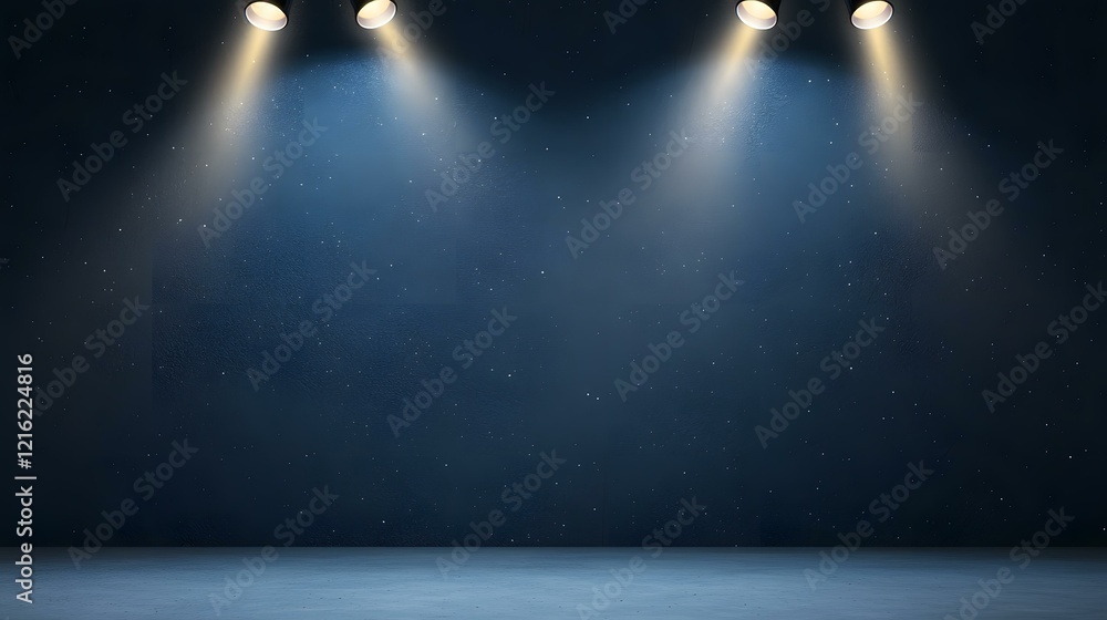 Poster the image shows a dark blue wall with a textured surface resembling a night sky, illuminated by thre